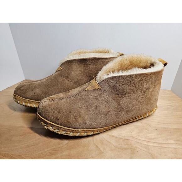 LL Bean Slippers Mens 8M Brown Shearling Lined Wicked Good Suede - Picture 1 of 7